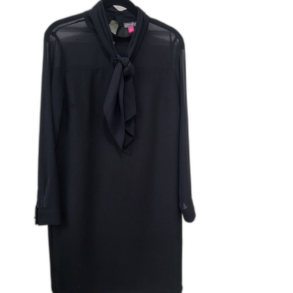 Vince Camuto Black Tie Front Sheath Dress With Sheer Sleeves - 6